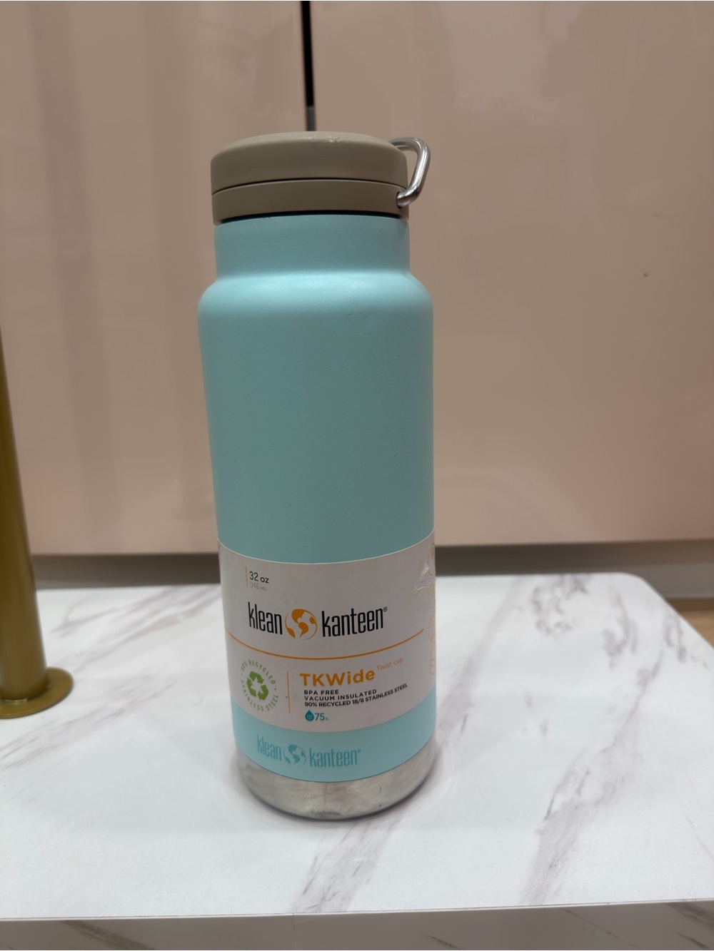 Klean Kanteen TKWide Insulated Bottle in Light Blue with Tan Cap